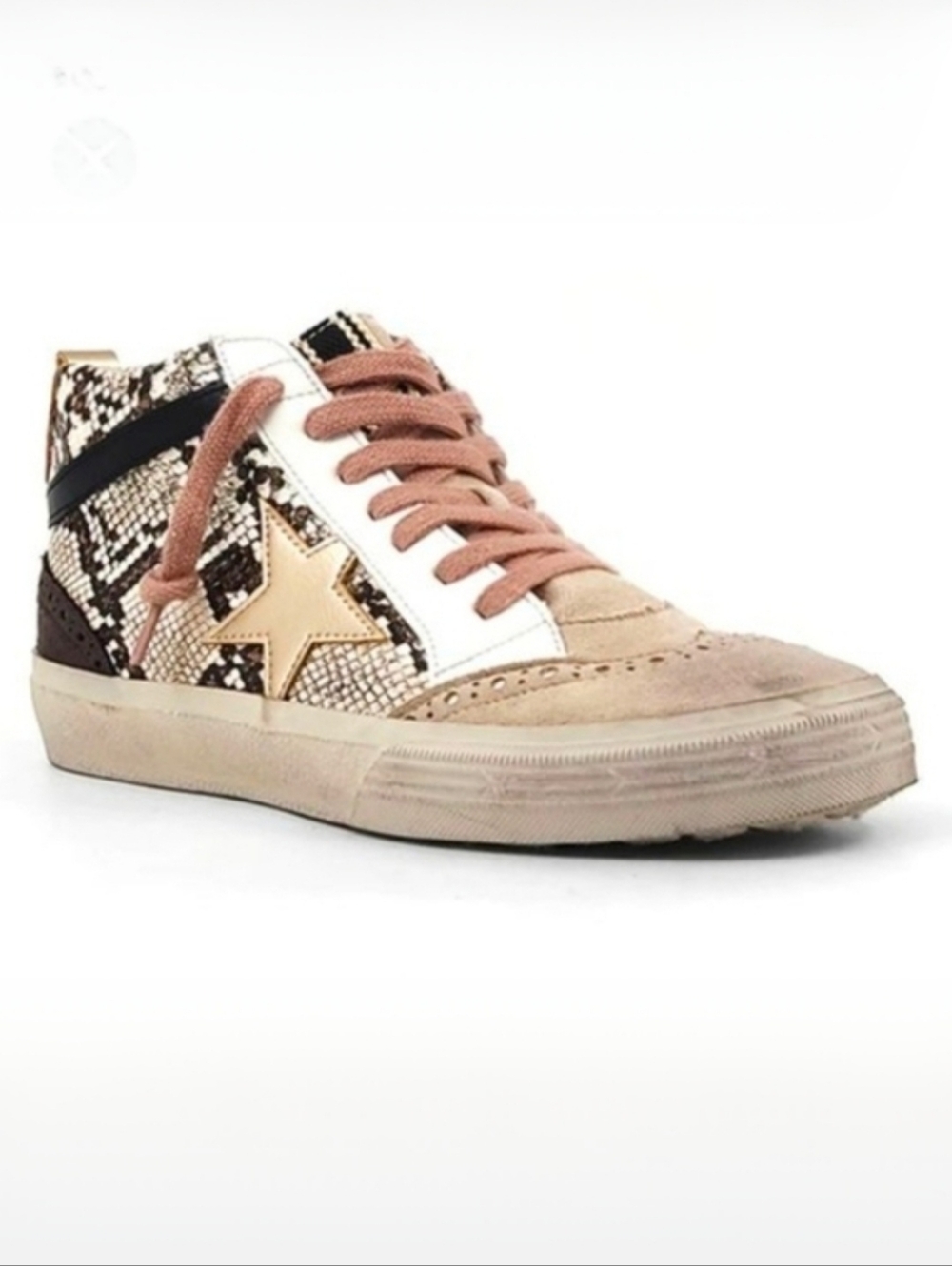 ShuShop Paulina Snake-Print High-Top Sneakers with Gold Star Size 10